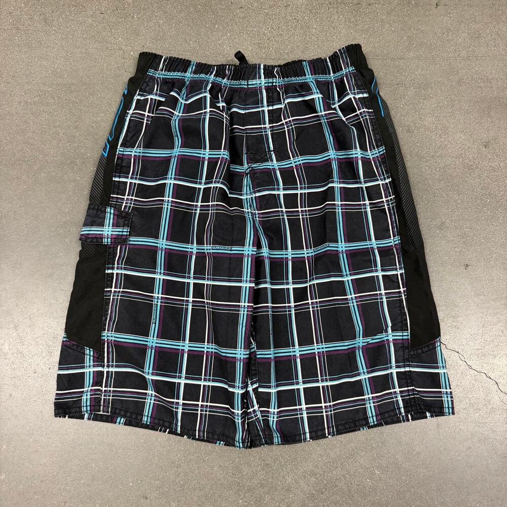 Quiksilver Y2K Board Shorts Mens 28 Plaid Baggy Surf Skate Swim
